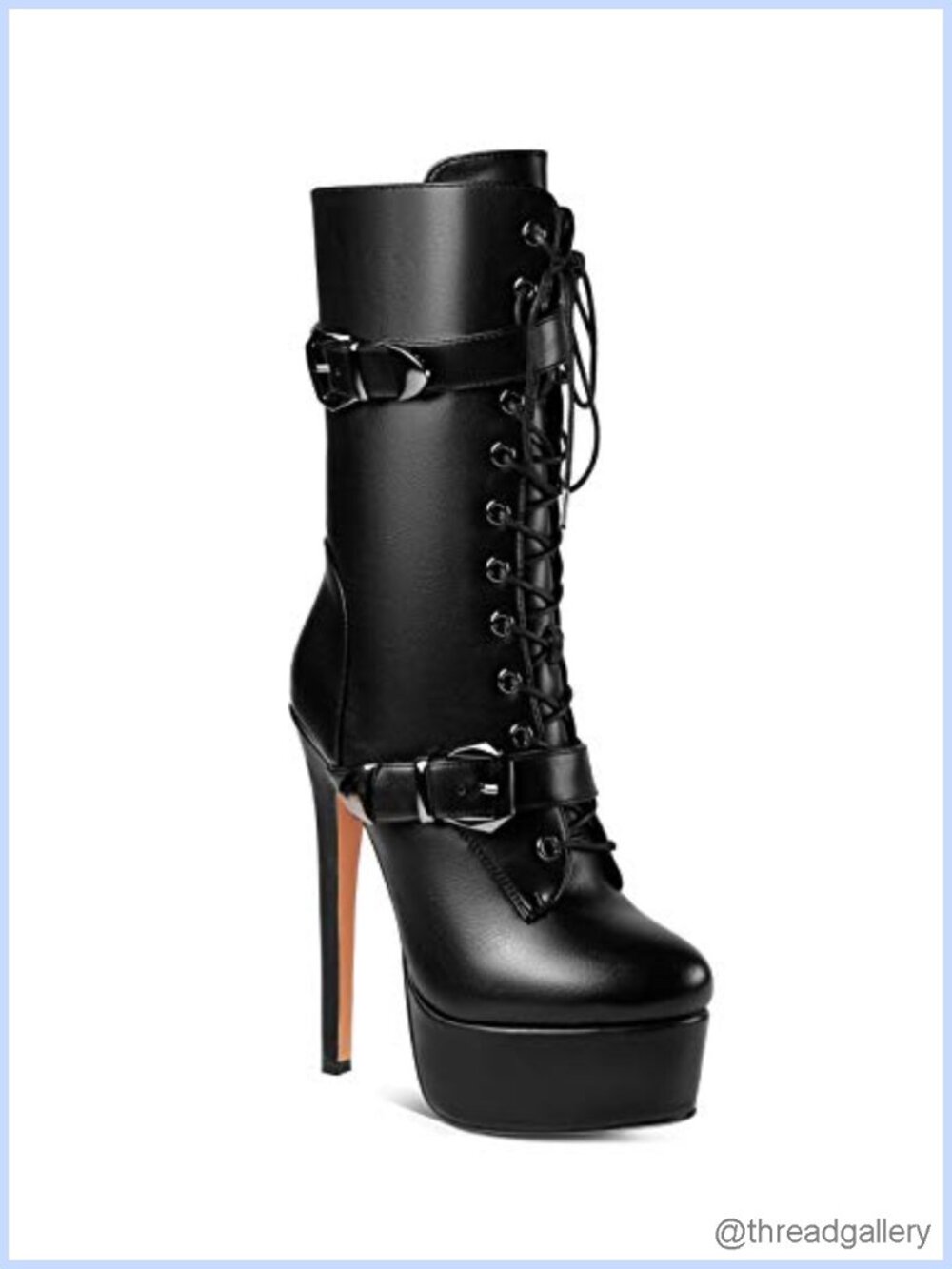 Faux Leather Ultra High Stiletto Heel Platform Lace Up Boots